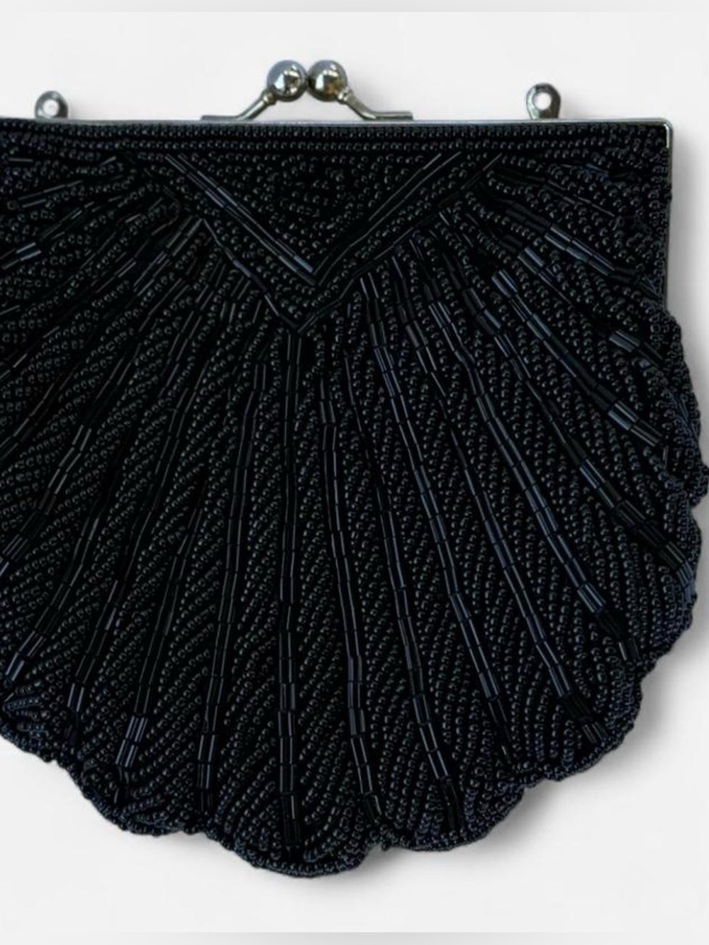 Vintage Black Beaded Shell-Shaped Evening Clutch